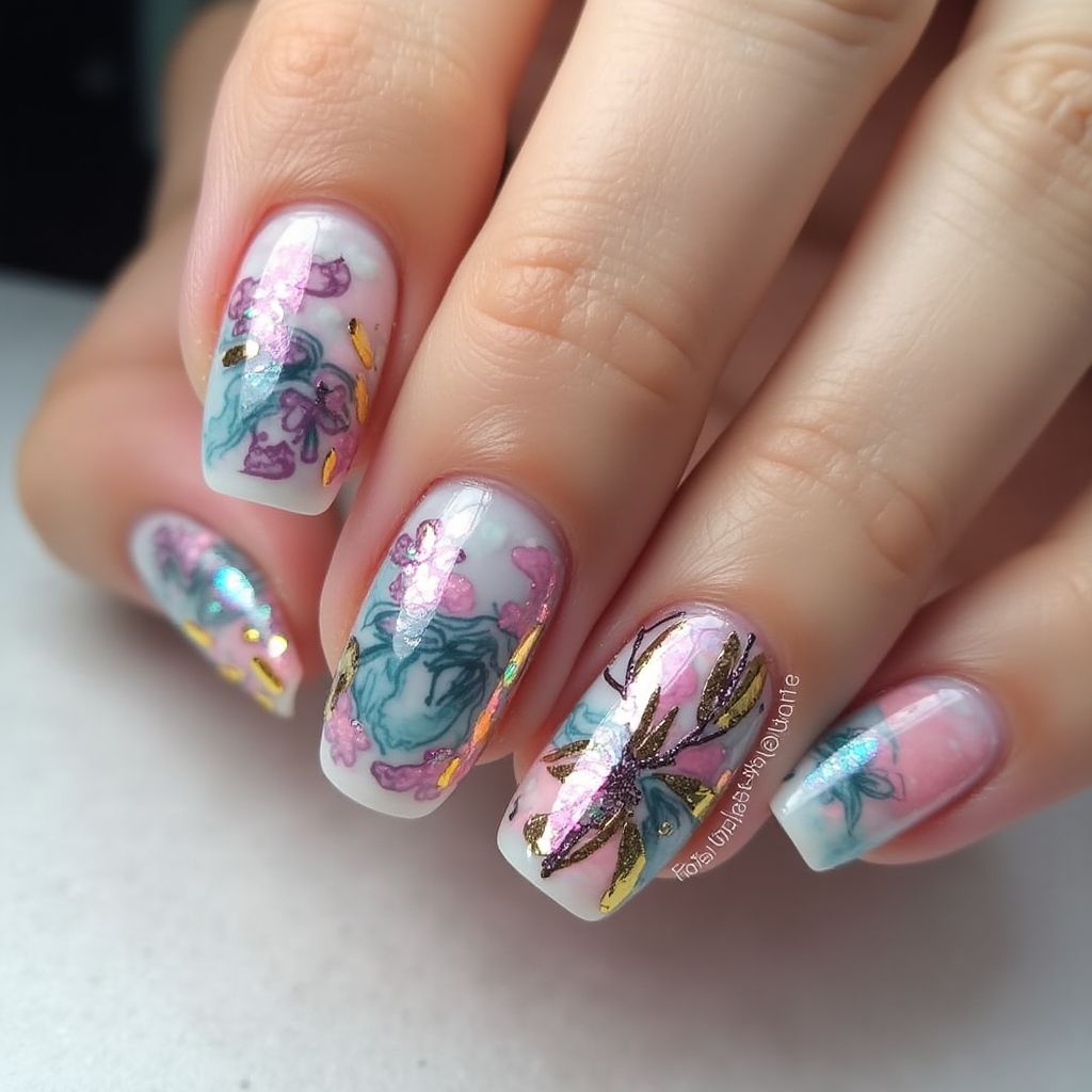 Poly Gel Freehand Art Nail Design
