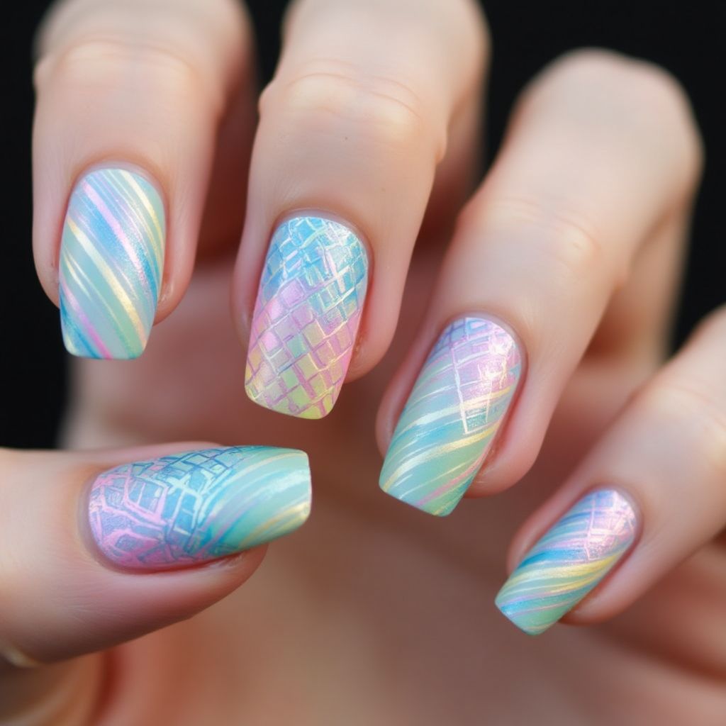 Holo Powder Stripes And Lines Nail Design