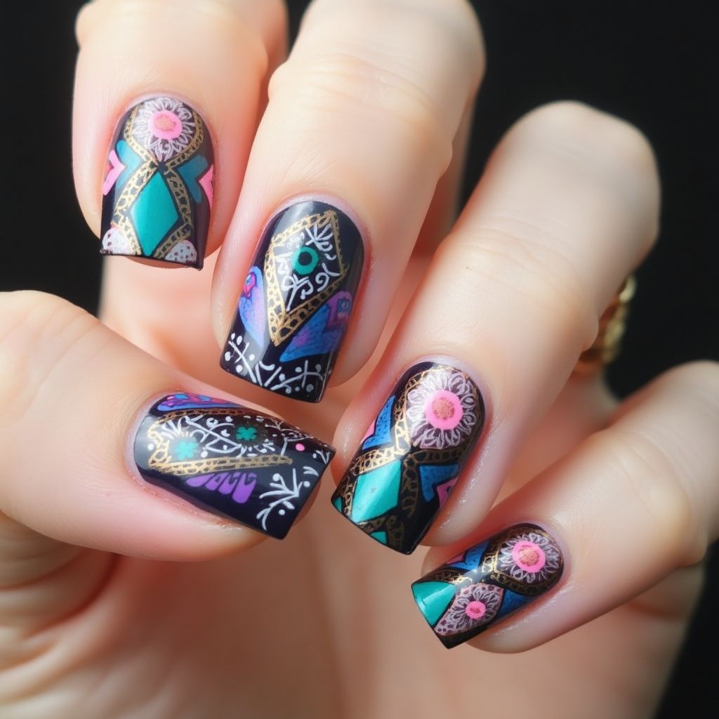 Acrylic Colors Freehand Art Nail Design
