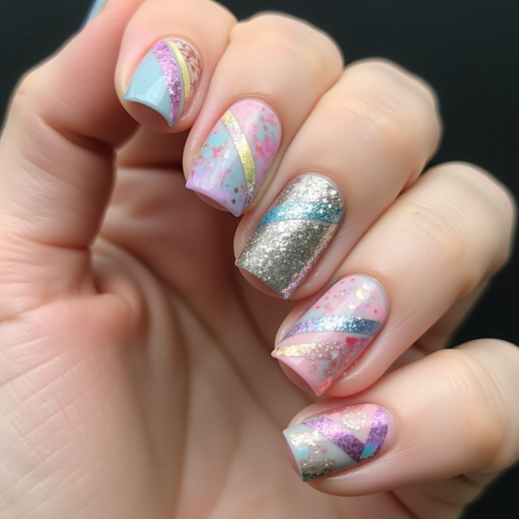 Striping Tape Freehand Art Nail Design