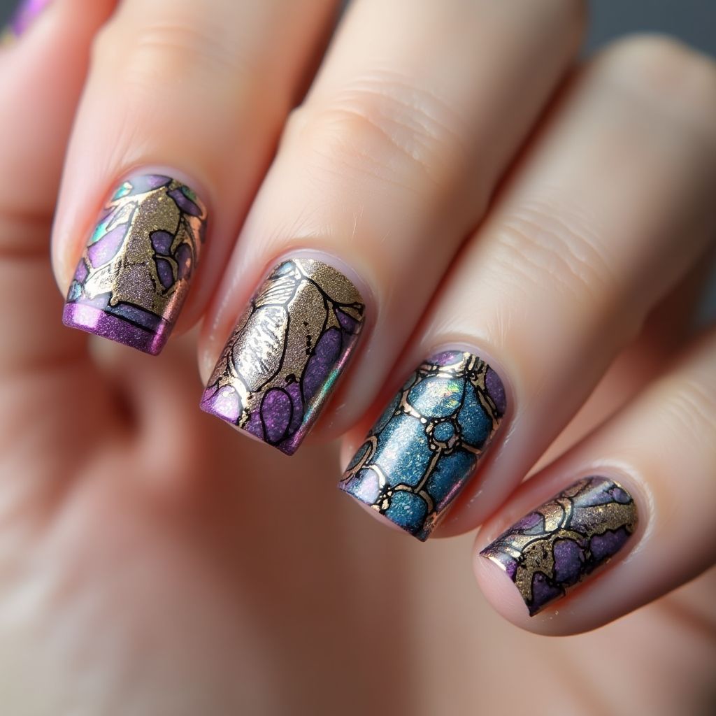 Nail Foil Freehand Art Nail Design
