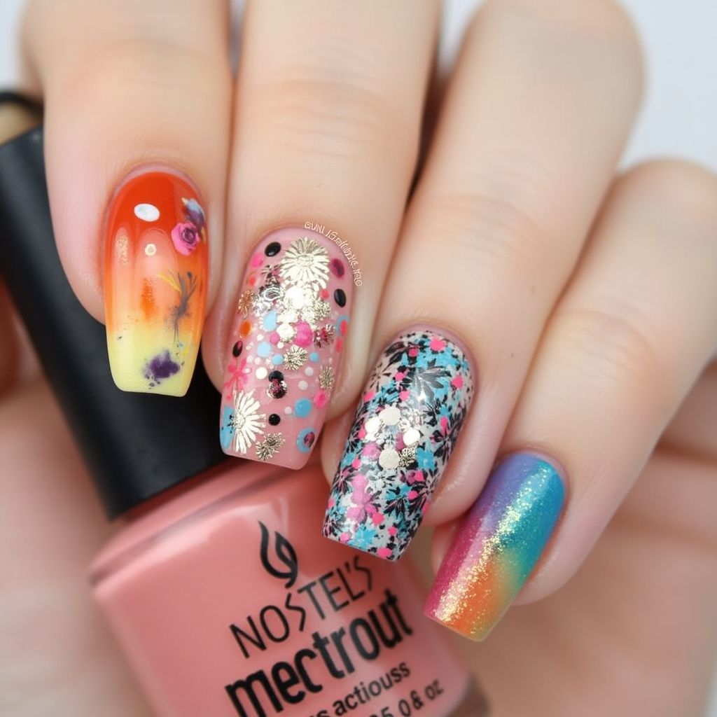 Acrylic Colors Dotting Nail Design