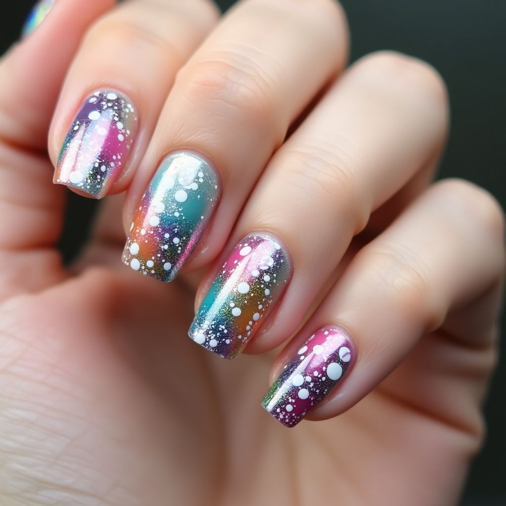 Glitter Powder Dotting Nail Design
