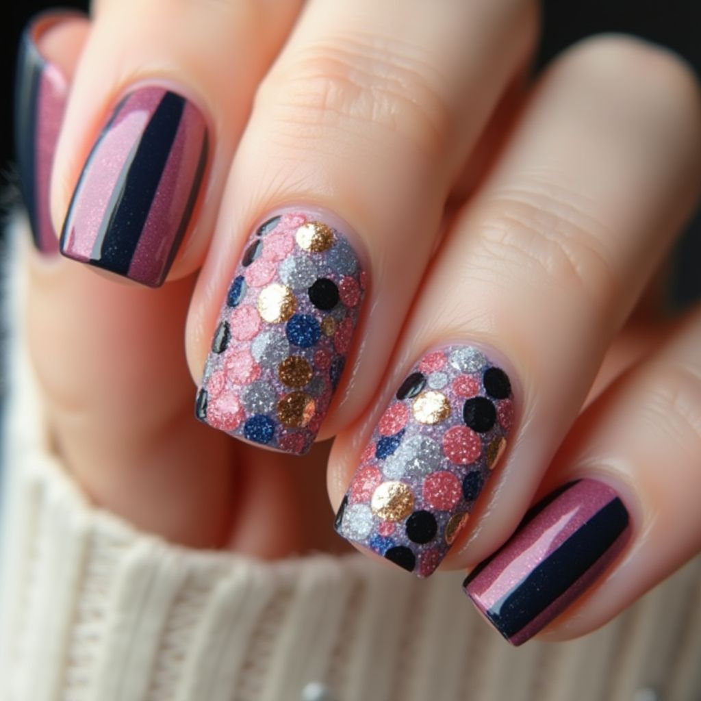 Caviar Beads Stripes And Lines Nail Design