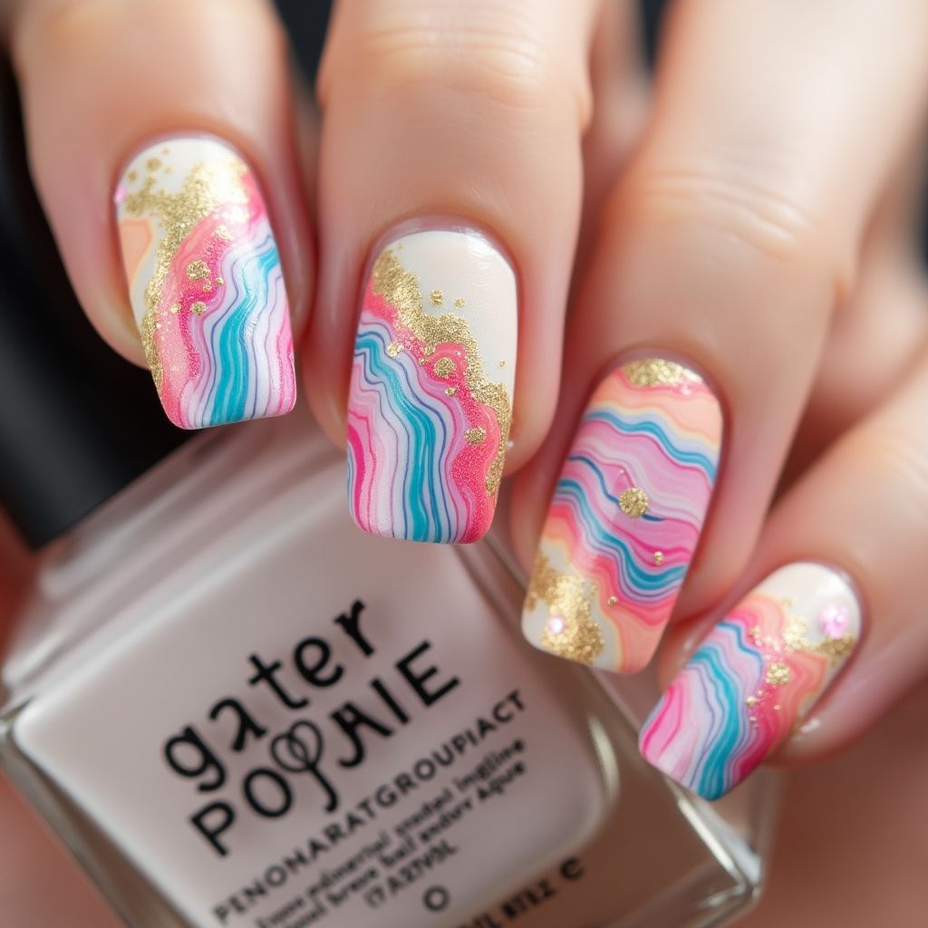 Nail Polish Water Marbling Nail Design