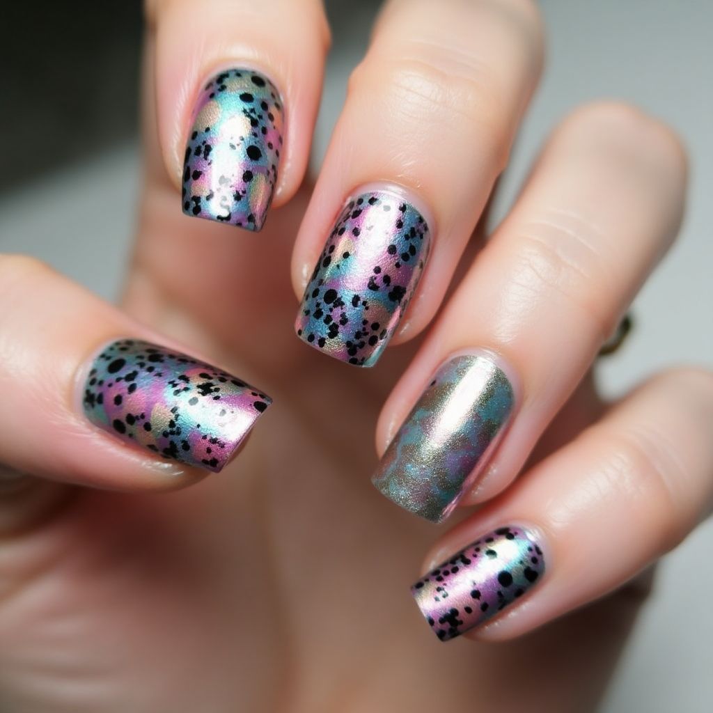 Chrome Powder Dotting Nail Design
