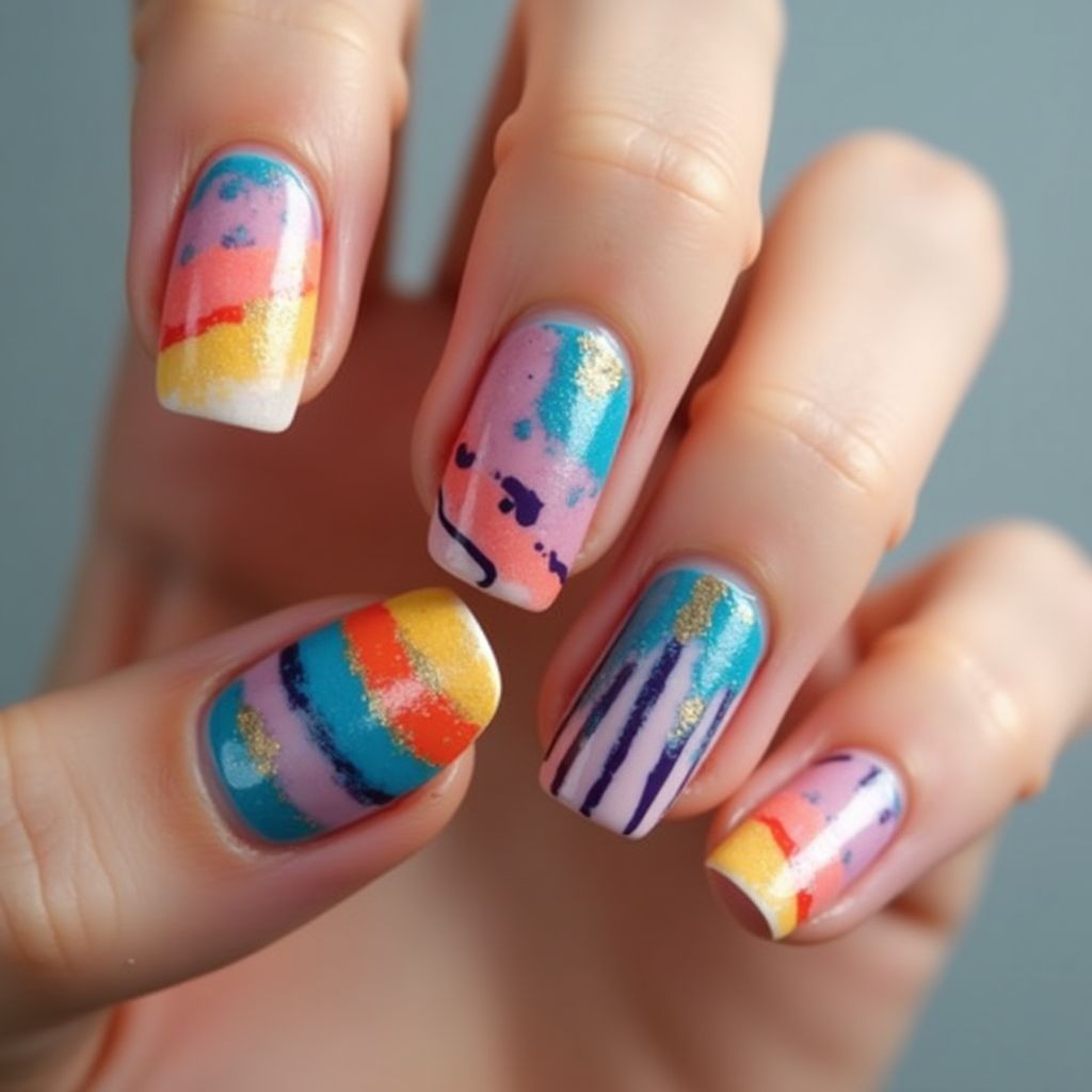 Acrylic Colors Stripes And Lines Nail Design