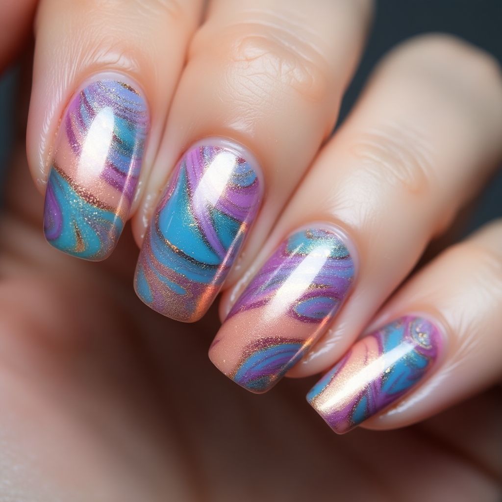 Specialty Powders Water Marbling Nail Design
