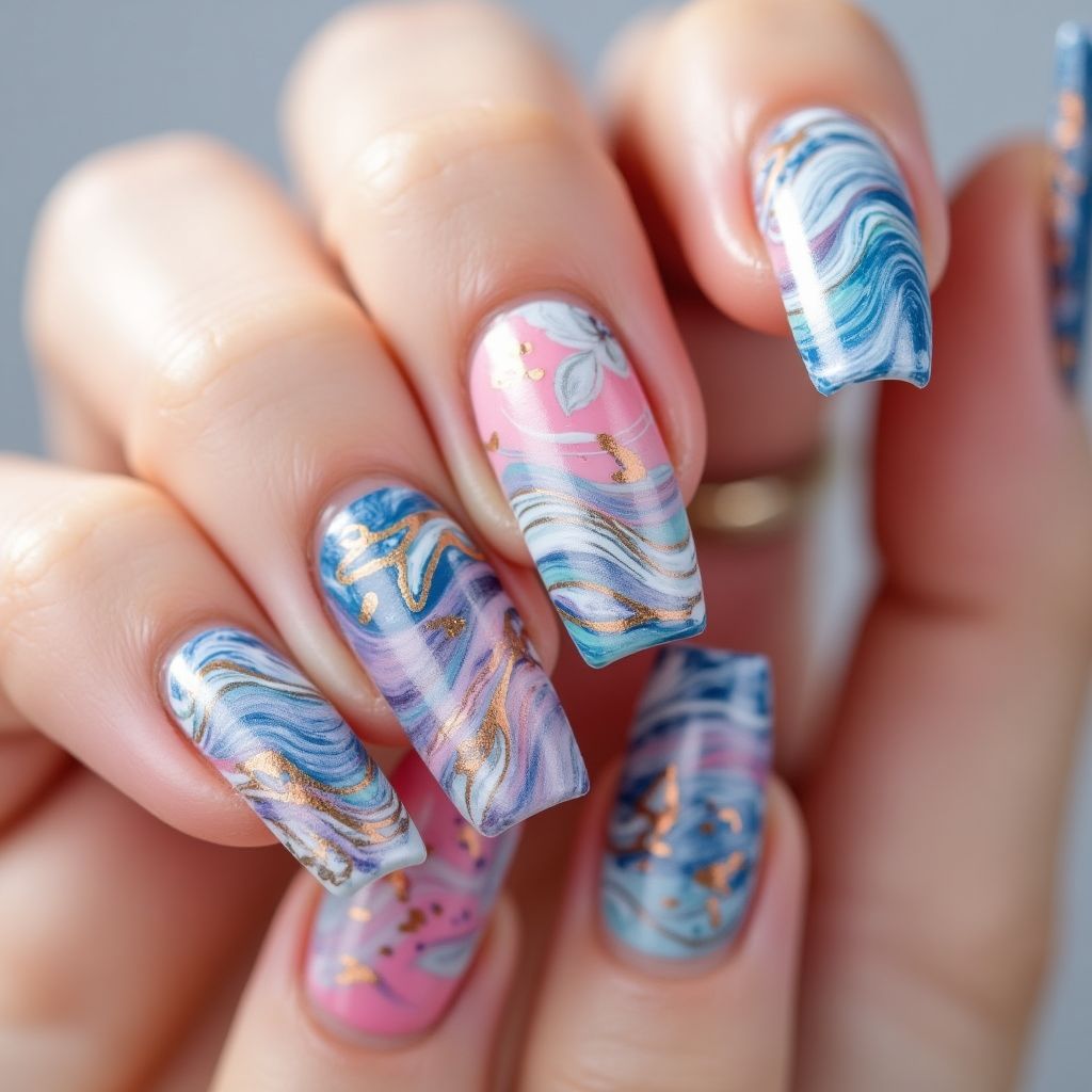 Nail Art Brushes Water Marbling Nail Design