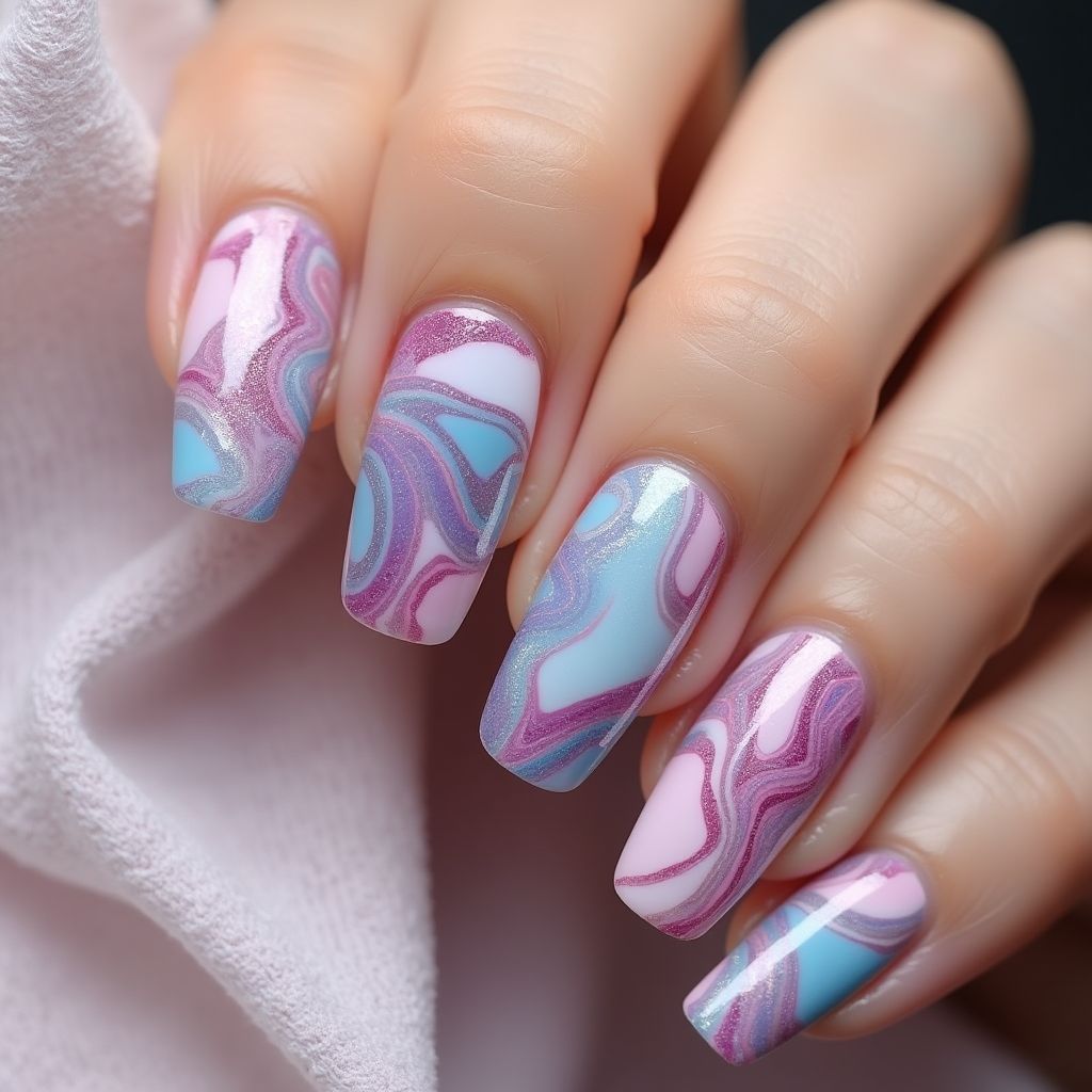 Skin barriers Water marbling Nail Design