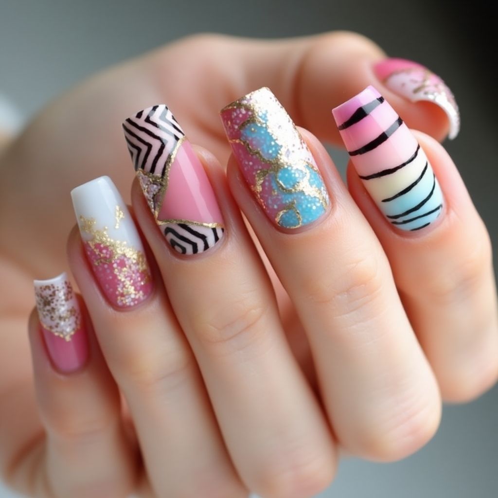 Poly Gel Stripes And Lines Nail Design
