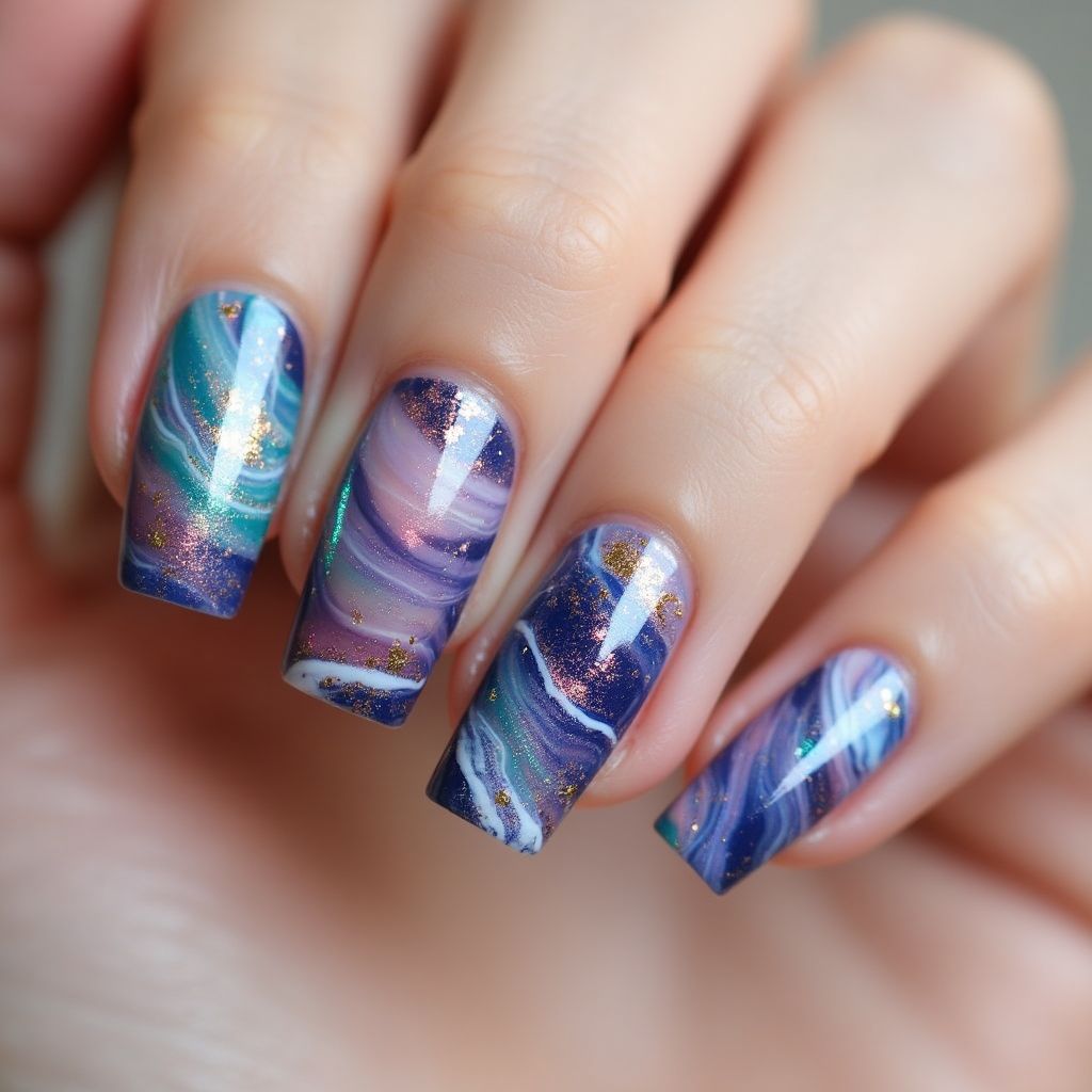 Top coat Water marbling Nail Design