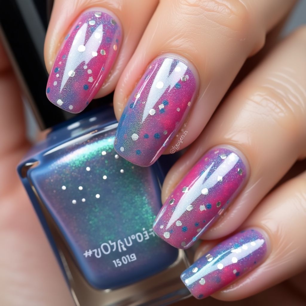 Holo Powder Dotting Nail Design