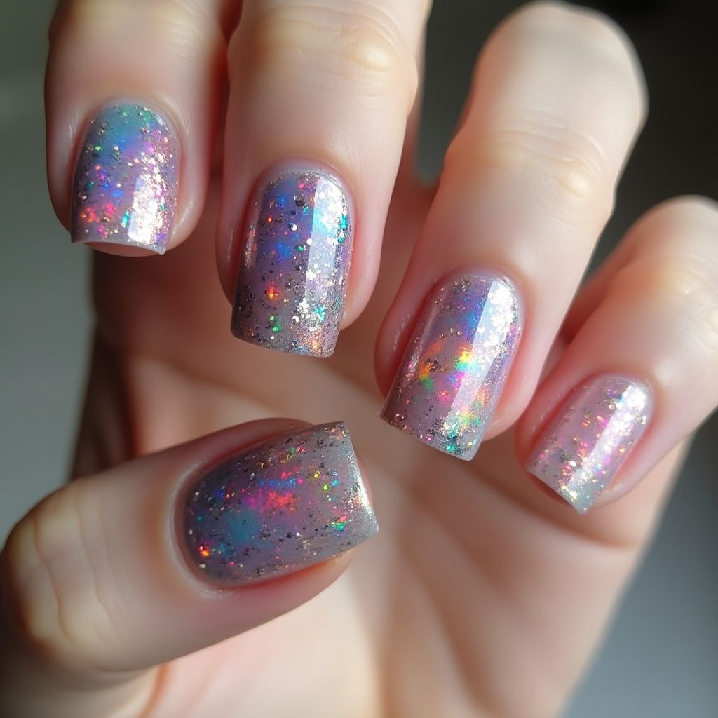 Holo Powder Freehand Art Nail Design