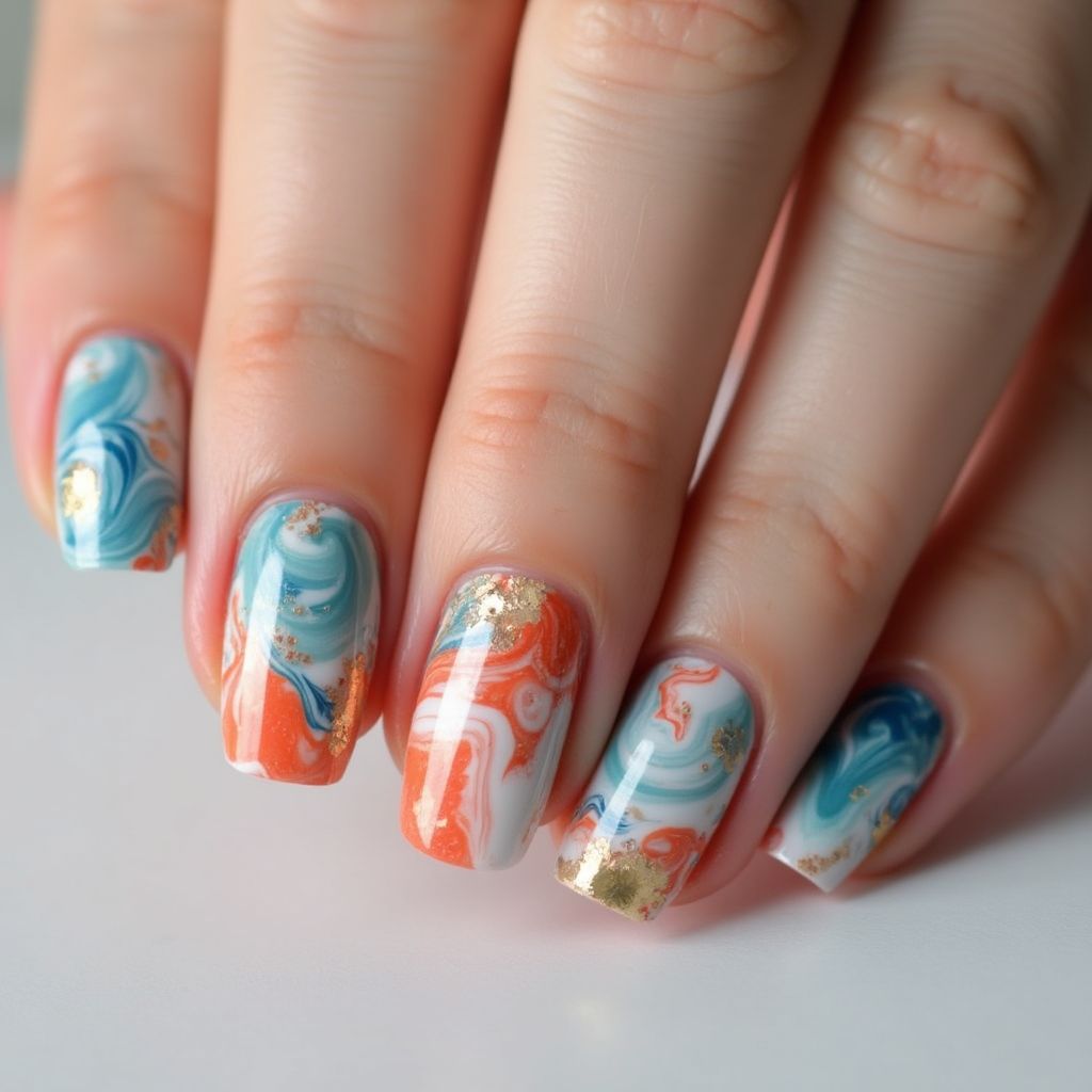 Orangewood Sticks Water Marbling Nail Design