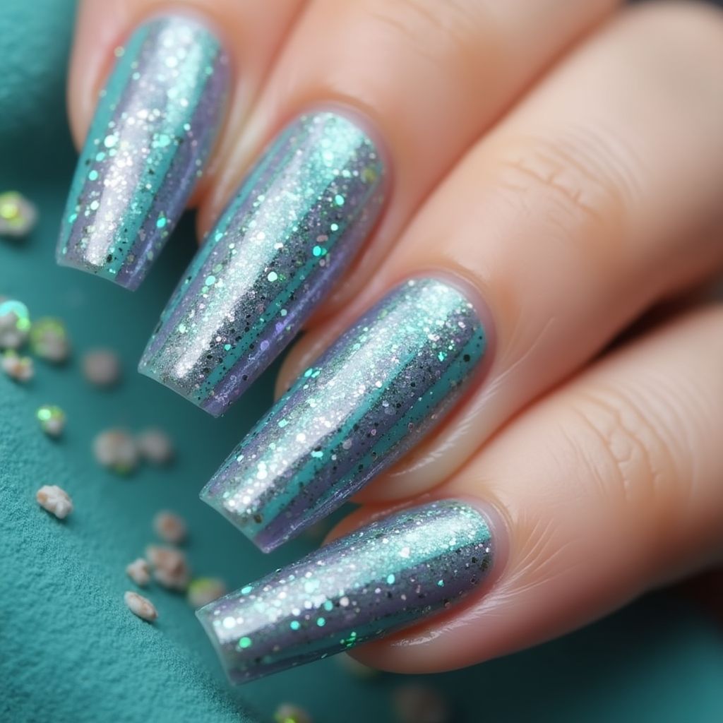 Mermaid Powder Stripes And Lines Nail Design