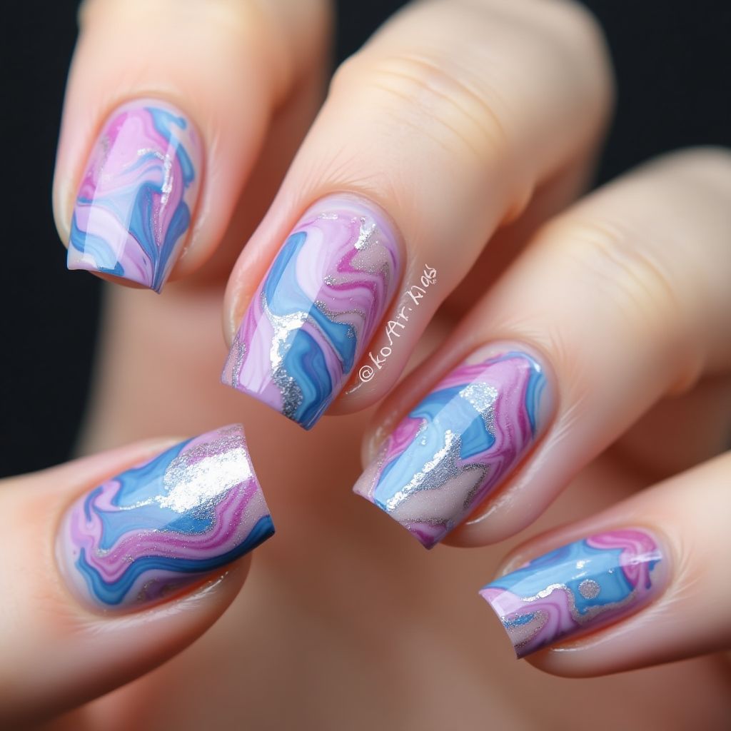 Poly Gel Water Marbling Nail Design