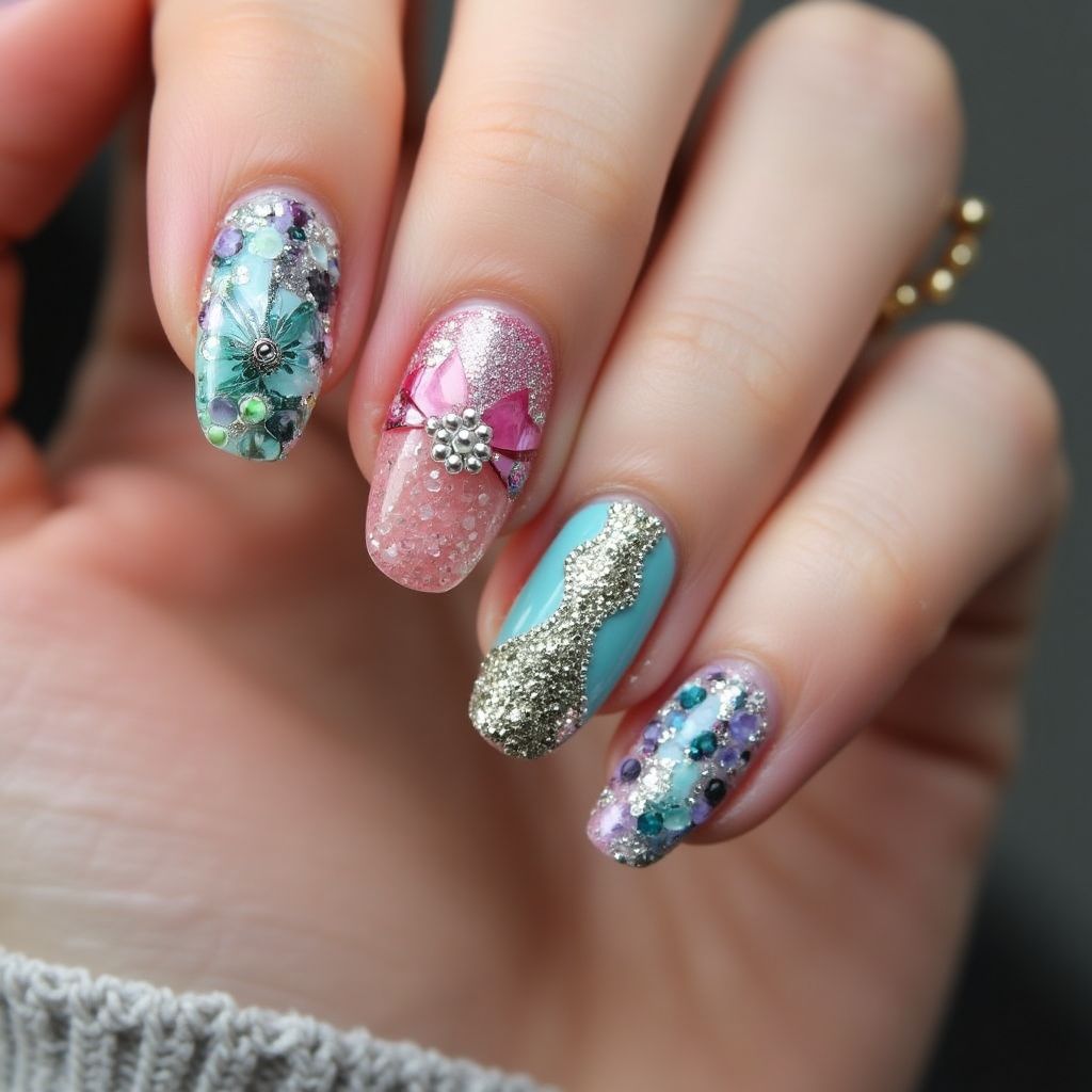 Caviar Beads Freehand Art Nail Design