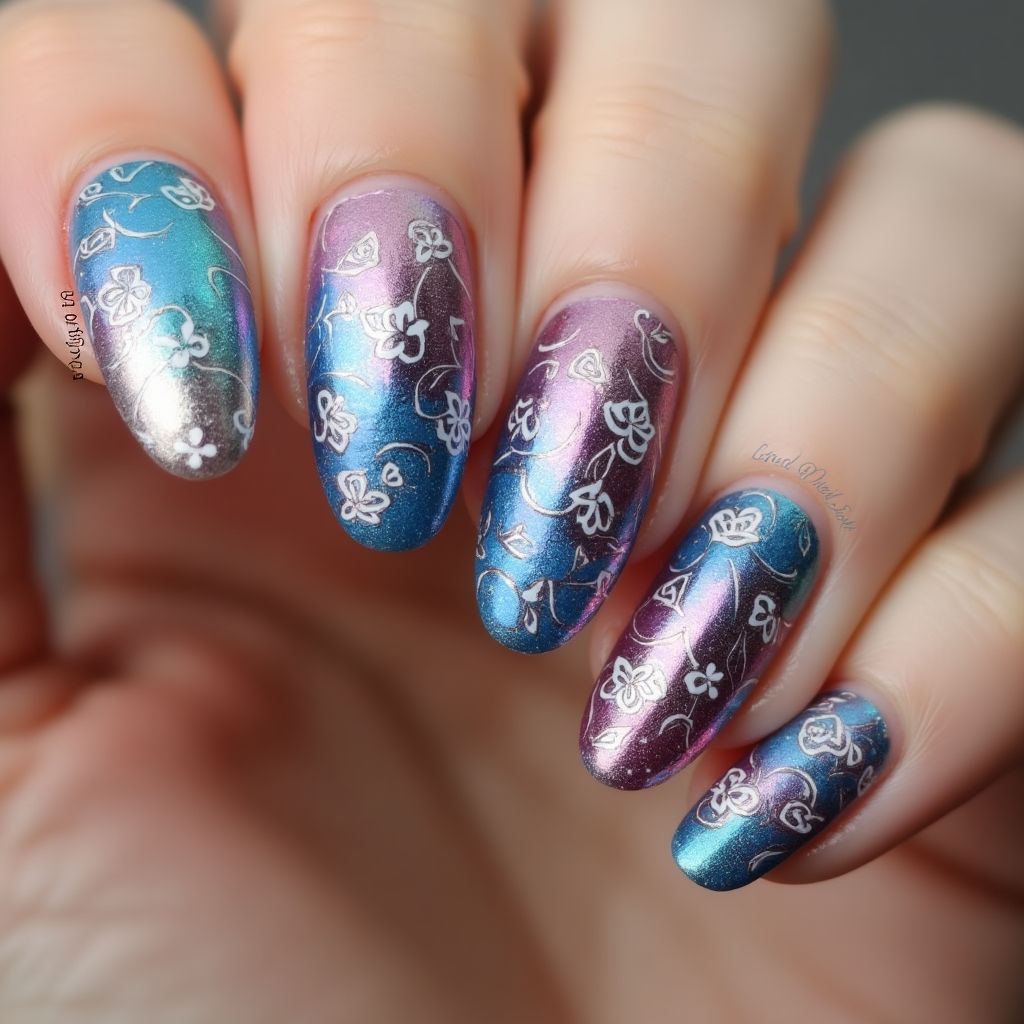 Color Changing Polish Freehand Art Nail Design