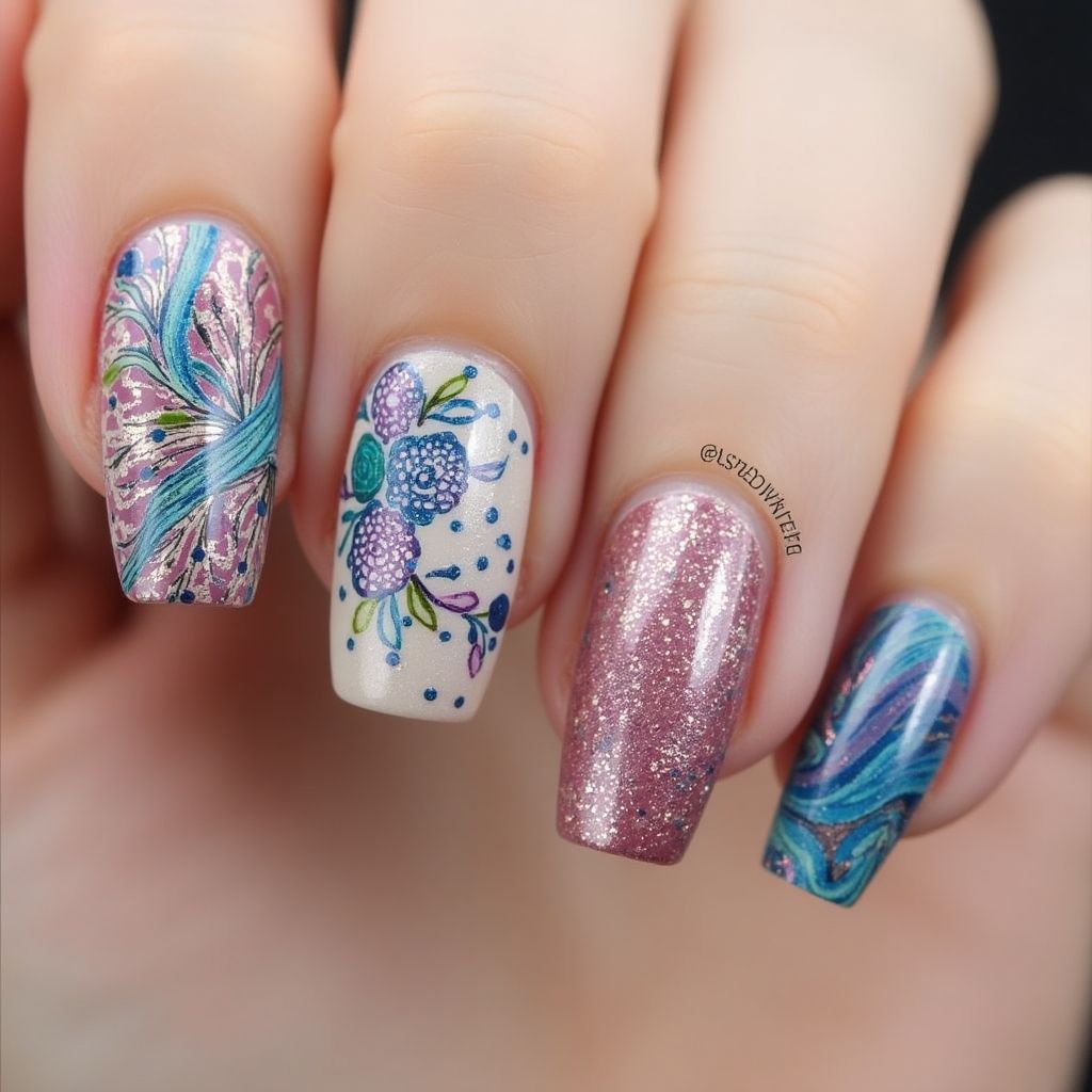Stamping Plates Water Marbling Nail Design