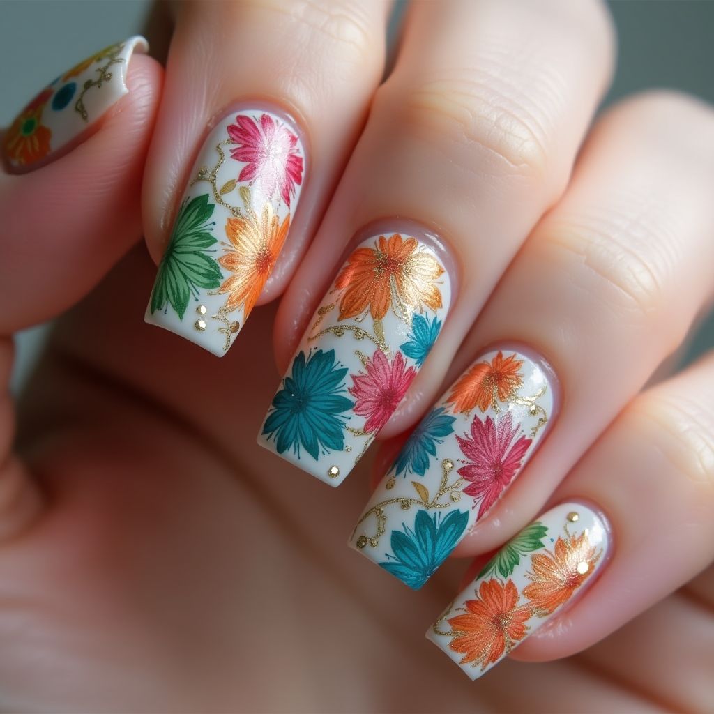 Acrylic Powder Freehand Art Nail Design