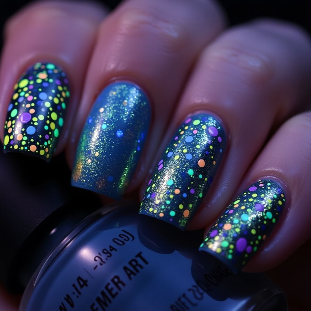 Glow In The Dark Polish Dotting Nail Design