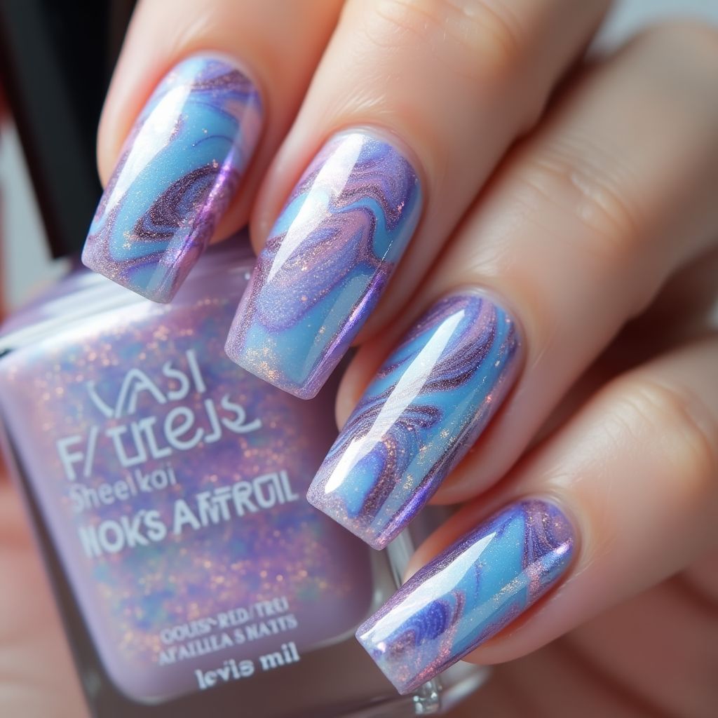 Holo Powder Water Marbling Nail Design