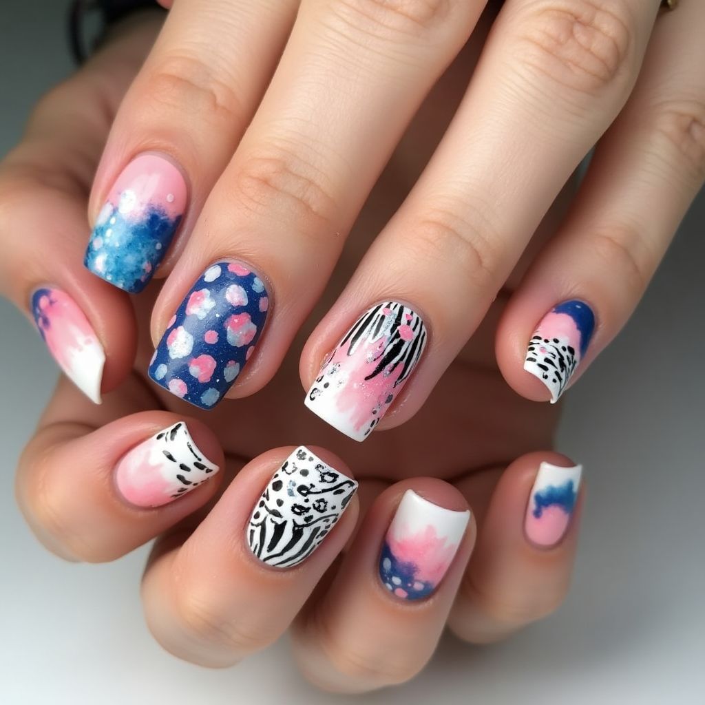 Acrylic Colors Freehand Art Nail Design