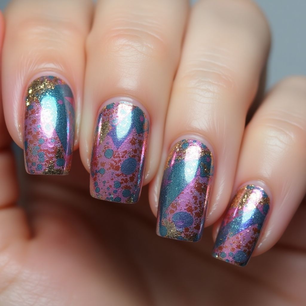 Chrome Powder Freehand Art Nail Design