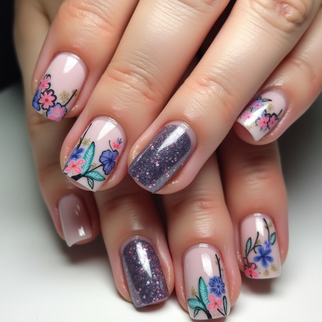 Acrylic Powder Freehand Art Nail Design