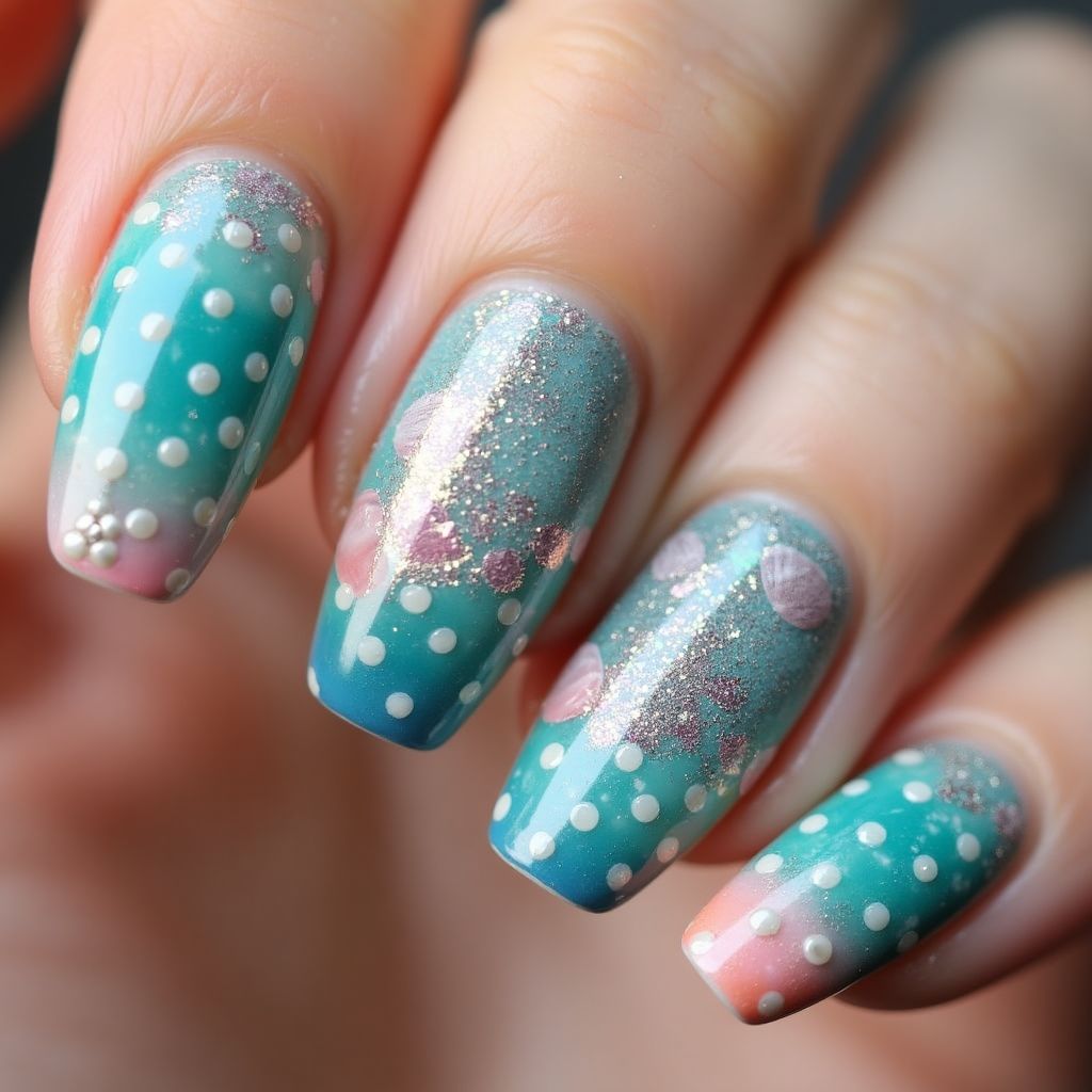 Mermaid powder Freehand art Nail Design
