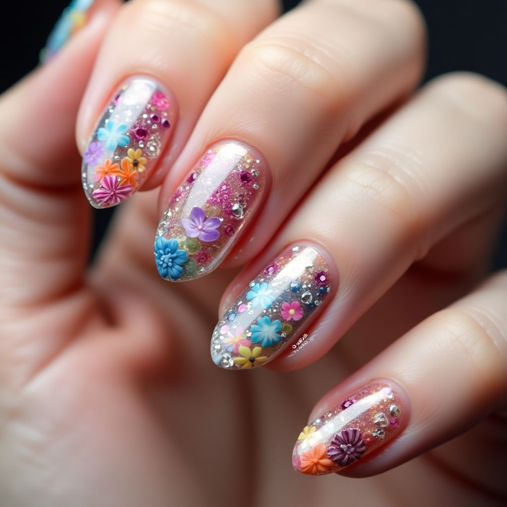 3d Nail Decor Water Marbling Nail Design