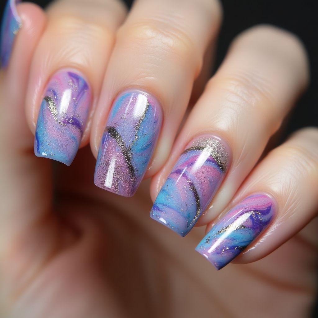 Specialty Powders Water Marbling Nail Design