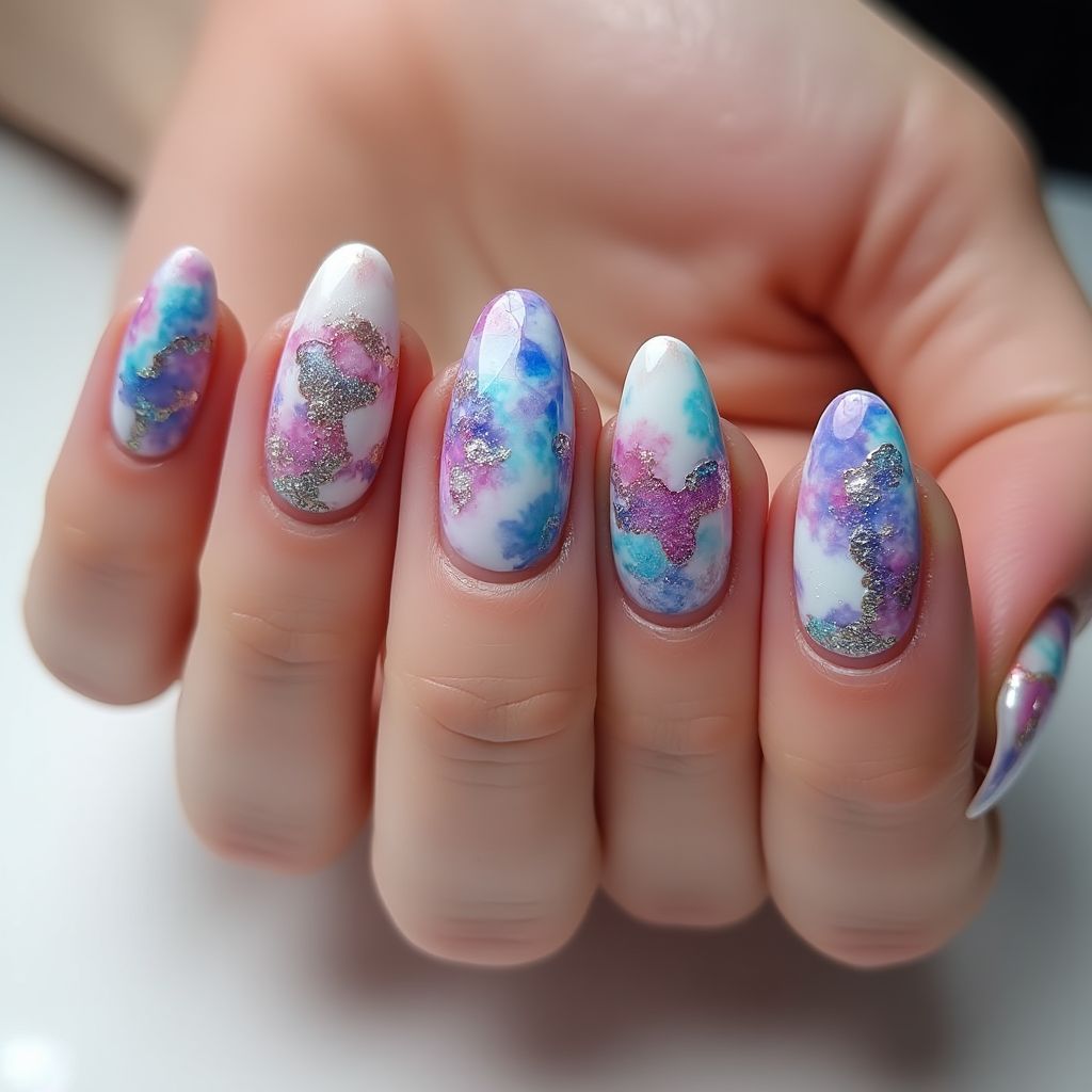 3d Nail Decor Water Marbling Nail Design