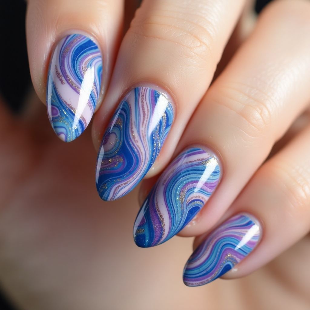 Gel Polish Water Marbling Nail Design