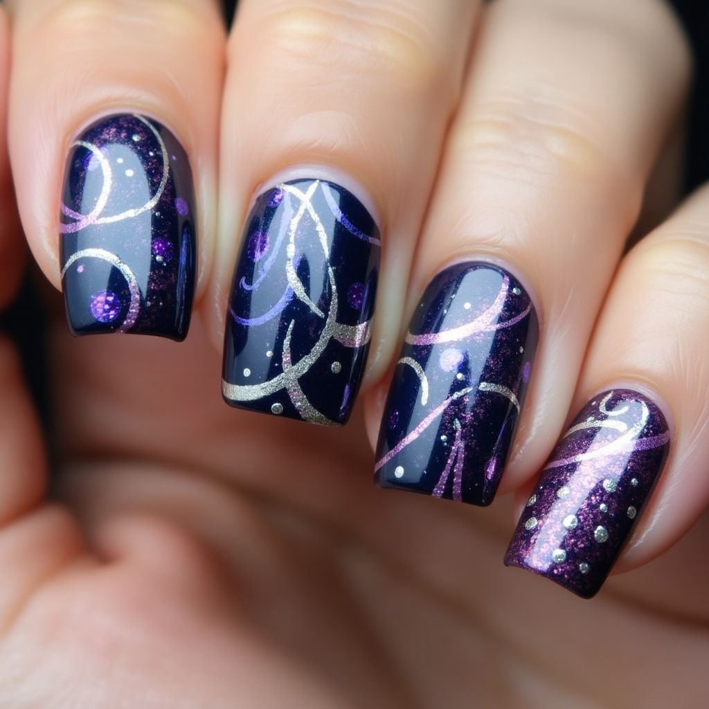 Magnetic Polish Freehand Art Nail Design