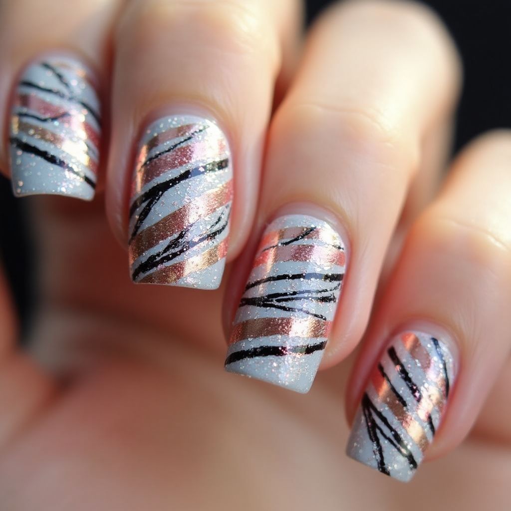 Glitter Powder Stripes And Lines Nail Design