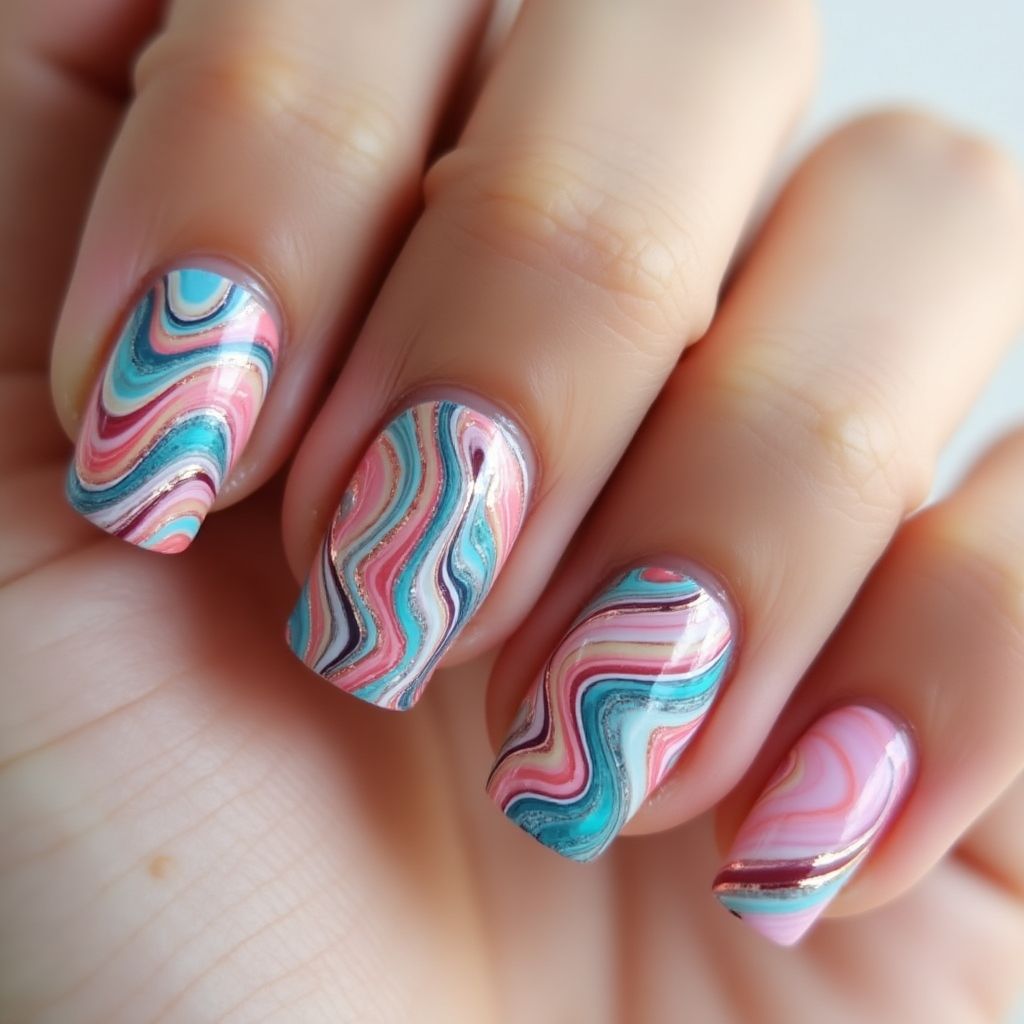 Striping tape Water marbling Nail Design