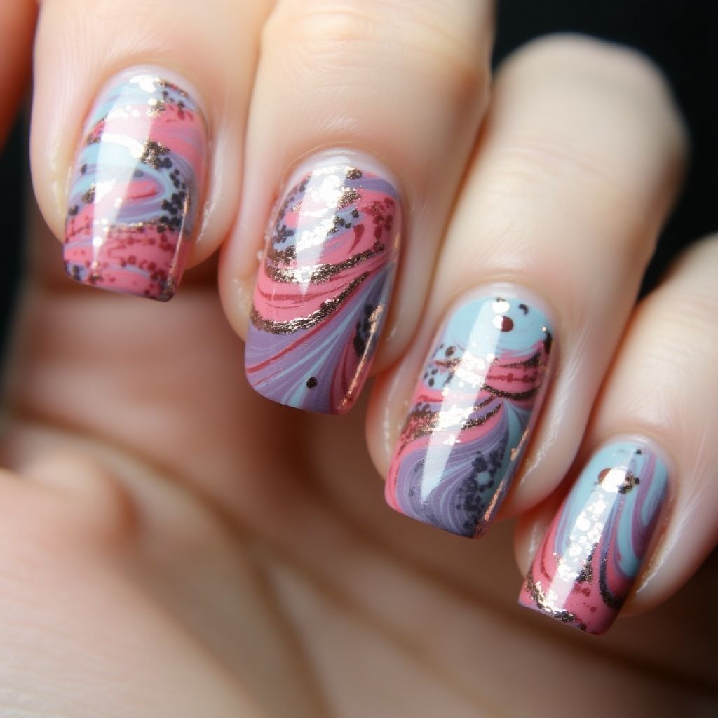 Orangewood Sticks Water Marbling Nail Design