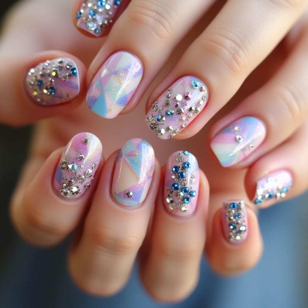 Rhinestones Dotting Nail Design