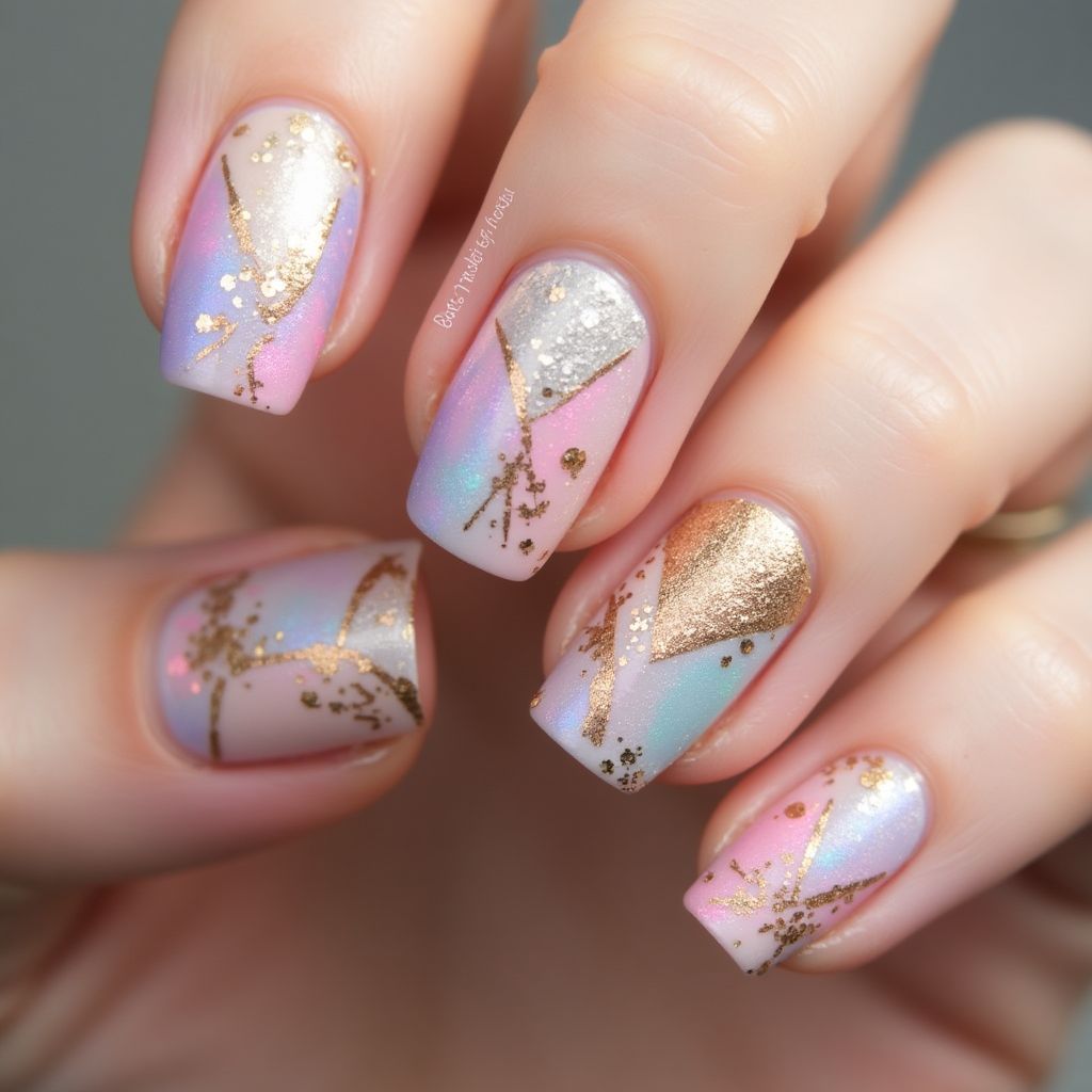 Glitter Flakes Dotting Nail Design