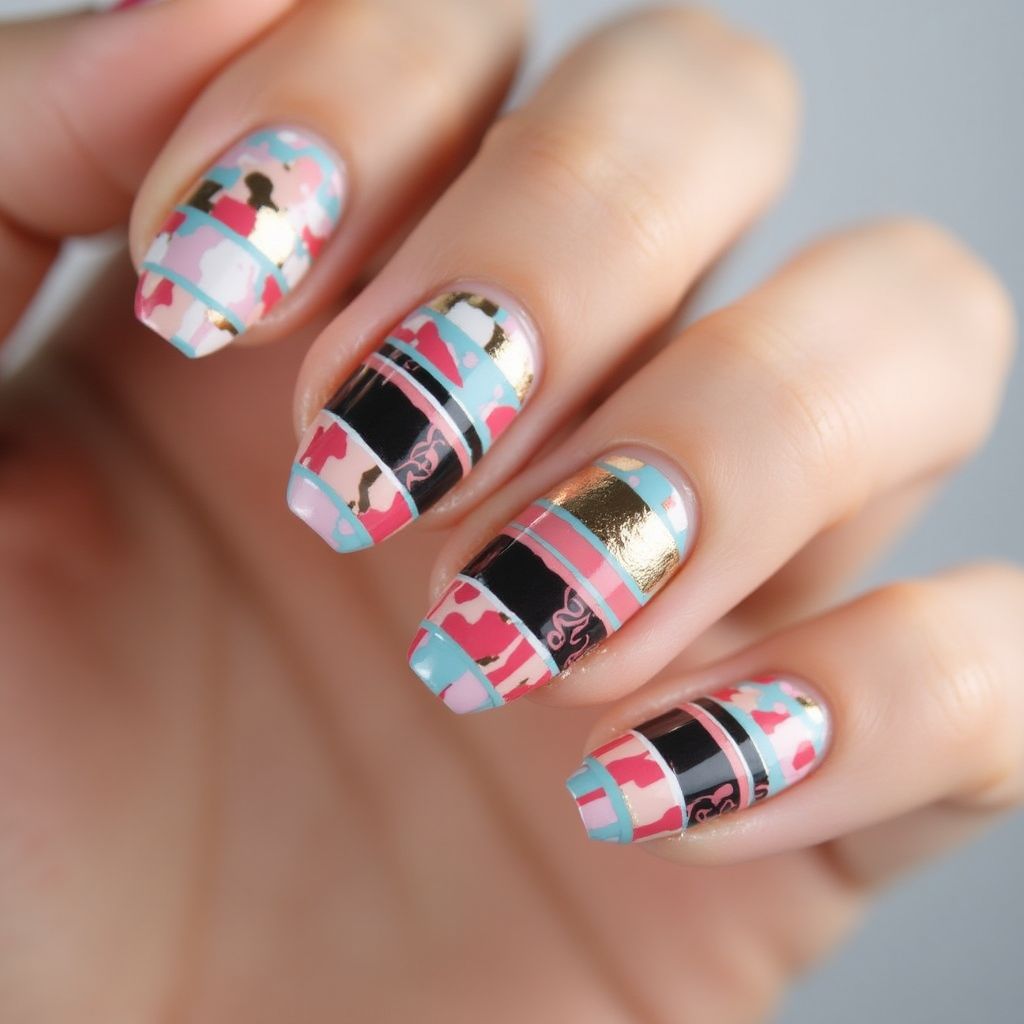 Striping Tape Dotting Nail Design