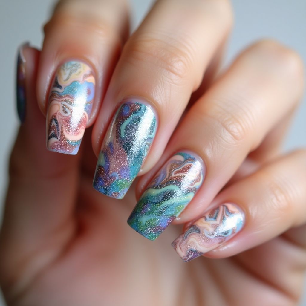 Specialty Powders Water Marbling Nail Design