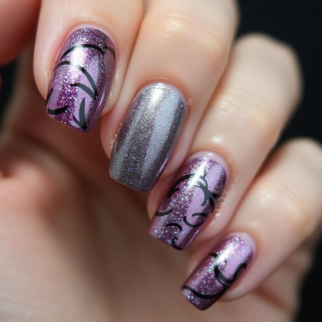 Chrome Powder Freehand Art Nail Design