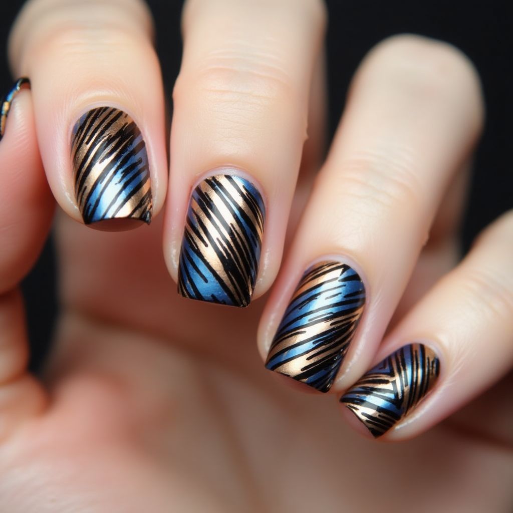 Nail Foil Stripes And Lines Nail Design