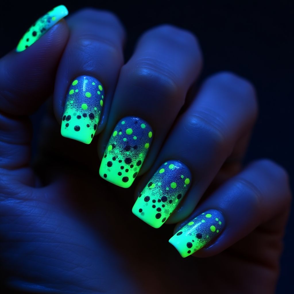 Glow In The Dark Polish Dotting Nail Design