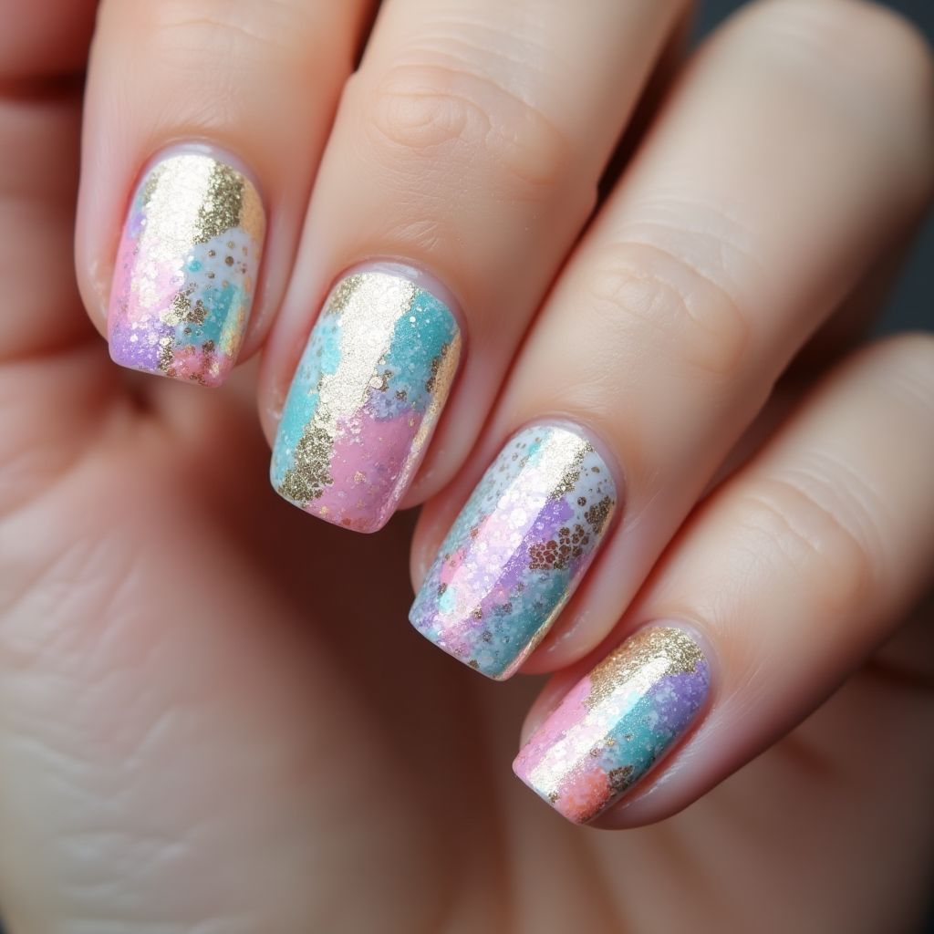 Chrome Powder Dotting Nail Design