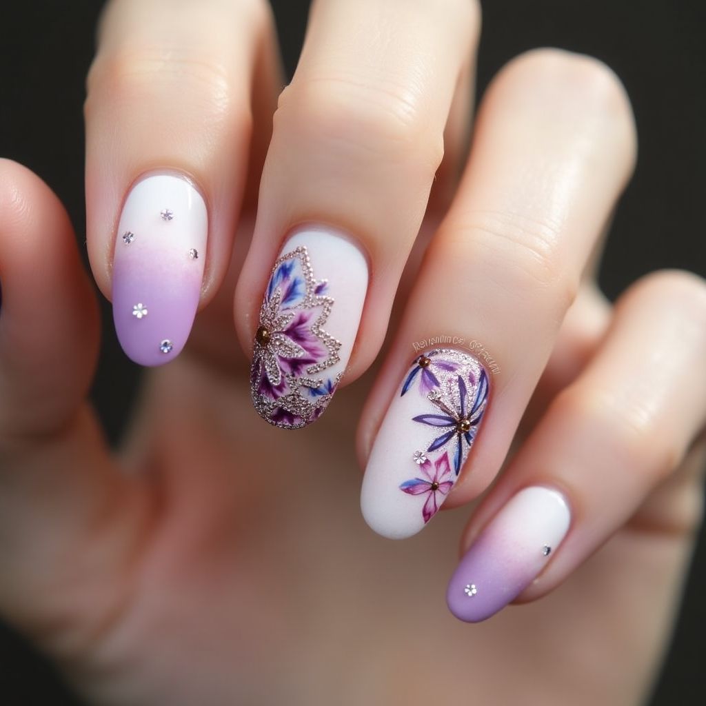Poly Gel Freehand Art Nail Design