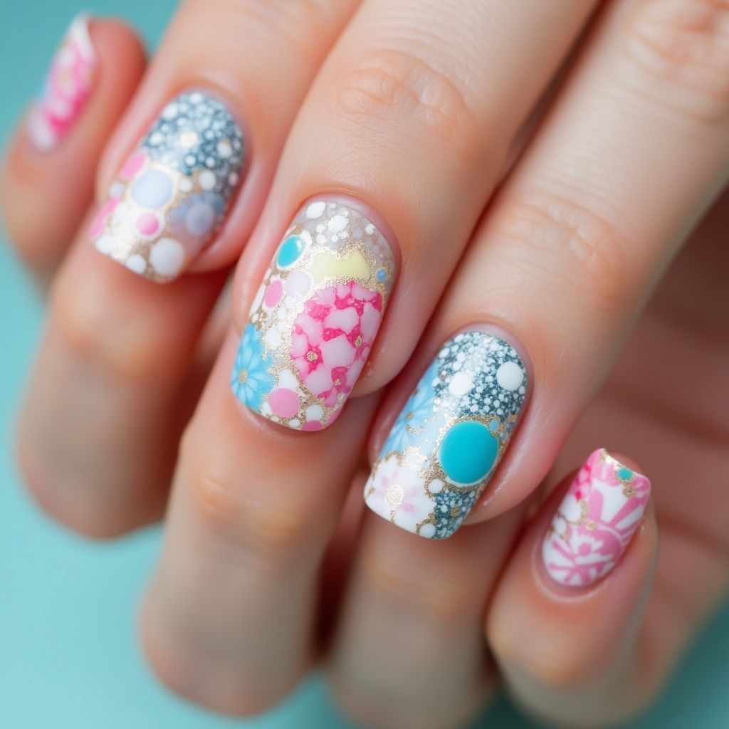 Acrylic Powder Dotting Nail Design