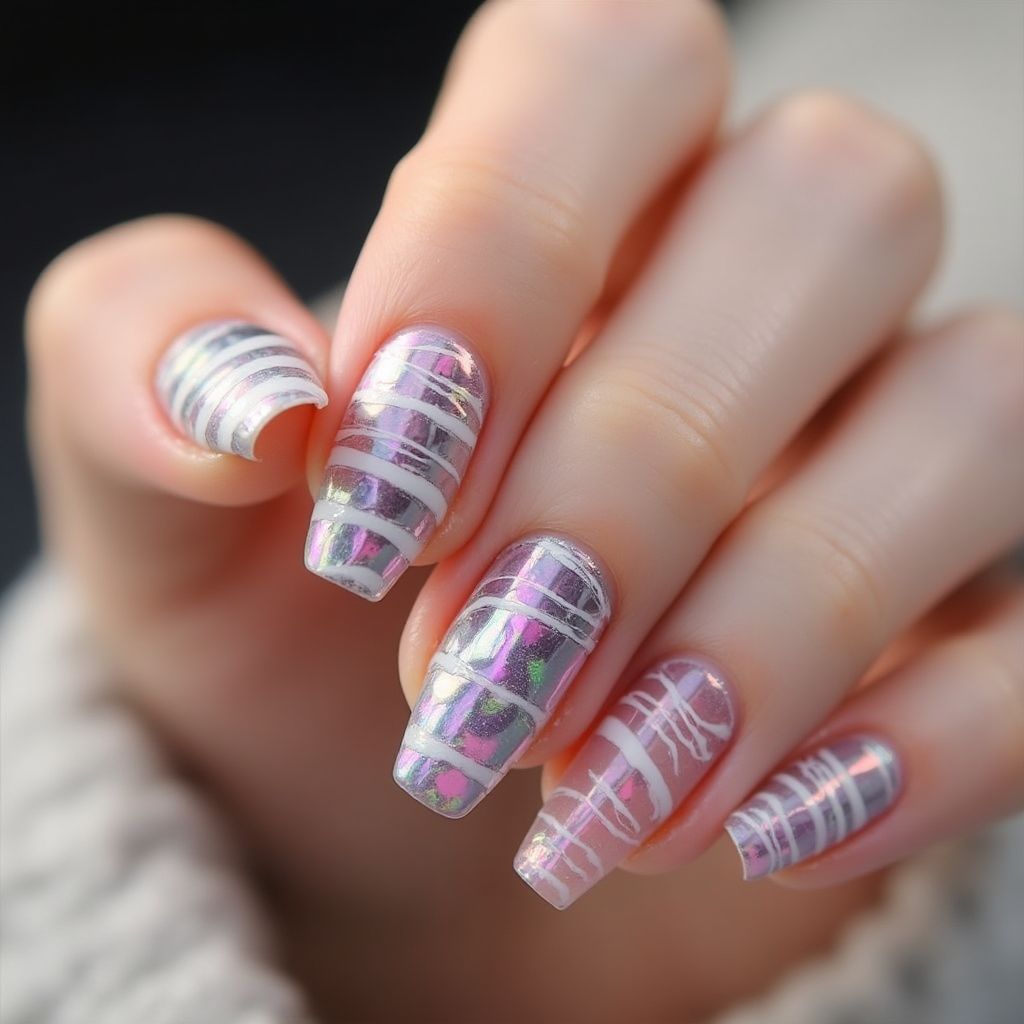 Holo Powder Stripes And Lines Nail Design